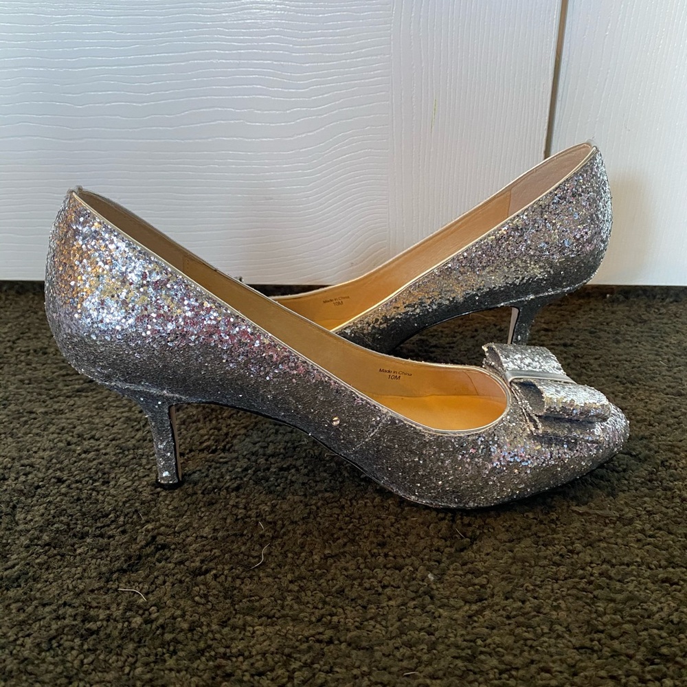 NWOT silver Kate Spade sparkle heels